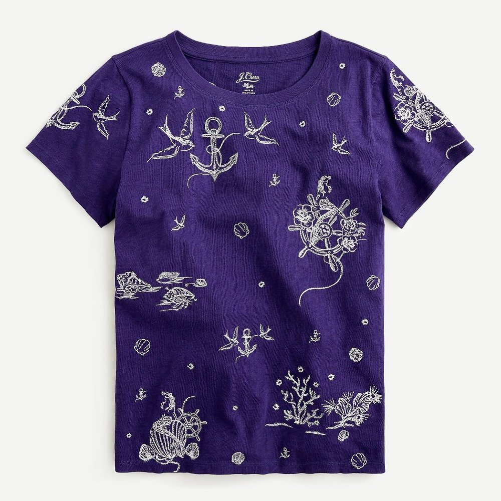 NEW J.Crew Nautical Embroidery T Shirt, XL